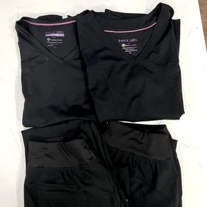 BUNDLE of Healing Hands purple label scrubs. Black